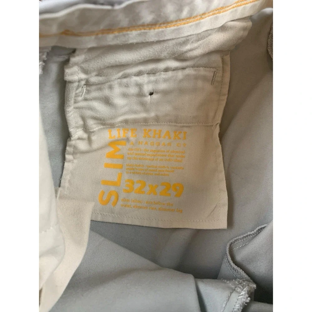 HAGGAR Life Khaki Mens Slim Fit Pants Gray Cotton Stretch 32x29‎